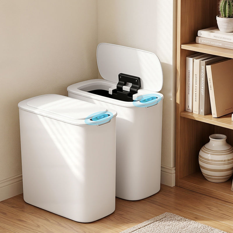 🗑️ Danoz CleanSmart | Devanti Motion Sensor Bin | 2-Pack | 11L | Touchless Auto Lid | Soft-Close | Slim Design | White