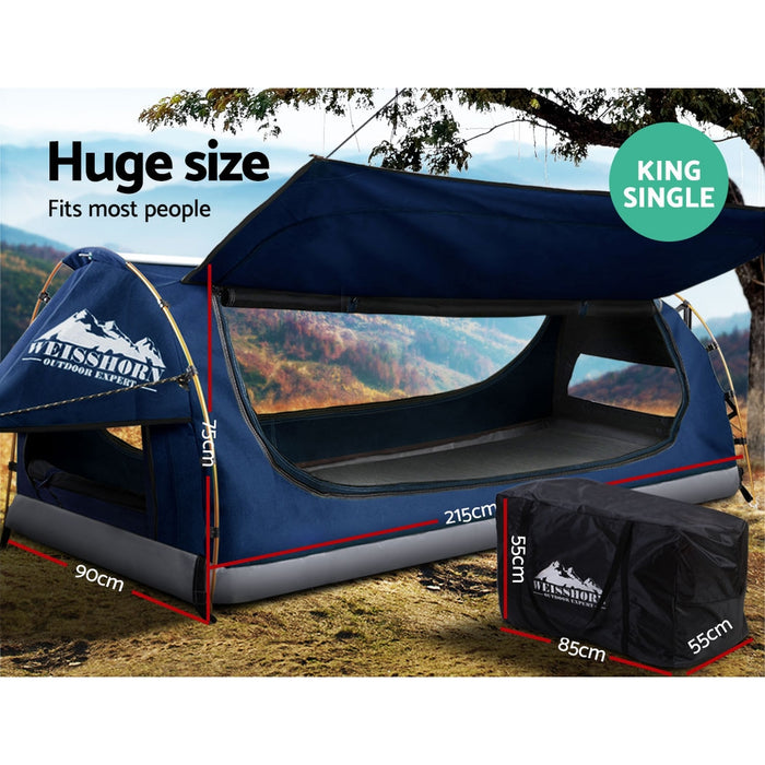 Danoz Camping - Weisshorn King Single Swag Camping Swags Canvas Free Standing Dome Tent Blue - Incl. Delivery