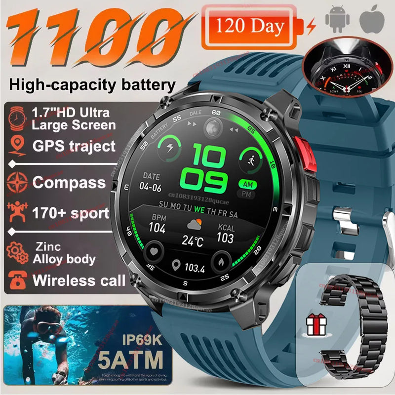 ⌚ Danoz WatchSmart | Ola Esporte T-Rex3 Ultra Smart Watch | 1100mAh | 1.7" AMOLED | Bluetooth 5.2 Calls | 100+ Sports | GPS | IP68 | LED Flashlight | 10 Colours