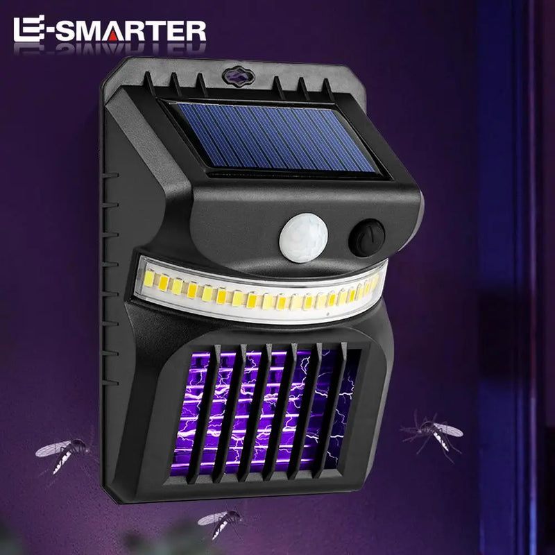 Danoz Pests - LED Solar Mosquito Killing Lamp UV Electric Shock Mosquito Killer Human Intelligent Induction Outdoor Waterproof Wall Lights - Buy 1 Get 1 Free!