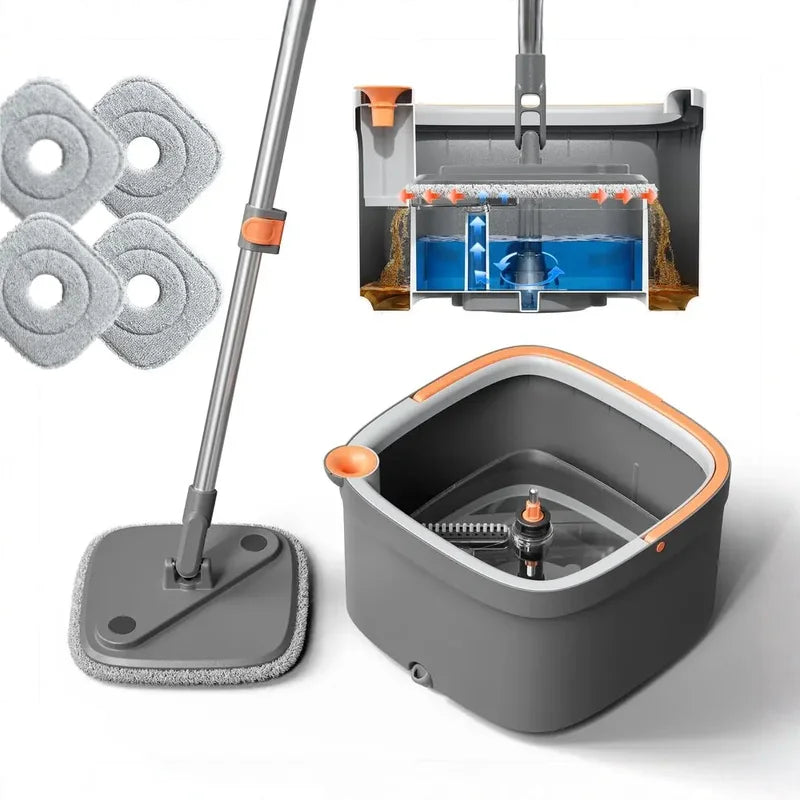🧹 Danoz CleanSmart | SpinClean Pro 7-Piece Mop & Bucket Set | Self-Wringing | Dirty/Clean Water Separation | 2 Microfibre Pads