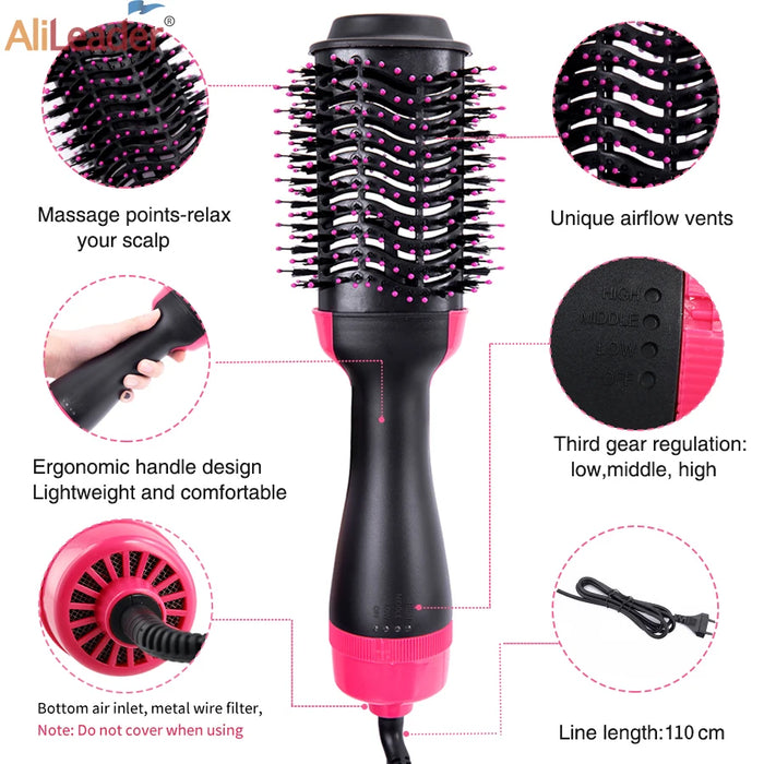 Danoz Beauty - One Step Hot Air Brush Salon Professional Hair Dryer & Volumizer - Negative Ion Generator Hair Straightener Curler