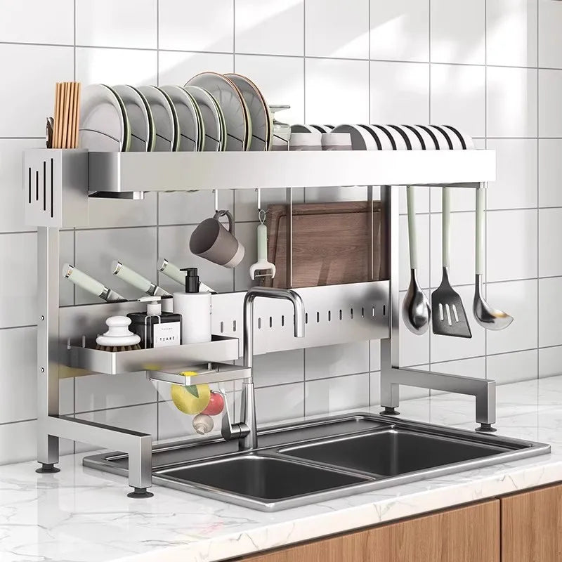 Danoz Kitchen - Adjustable Sink Drying Rack Over The Sink Dish Drying Holder Stainless Steel Kitchen Storage Dish Drainer Auto Drainage Hanger