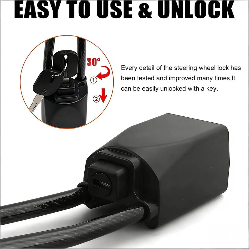 🔒 Danoz CarSmart | TopLock Steering Wheel Lock | Anti-Theft Steel Cable | Universal Fit | Square & Circular Key Styles | 8 Colours