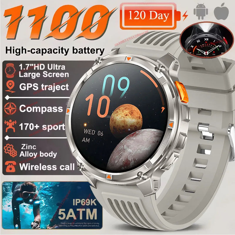 ⌚ Danoz WatchSmart | Ola Esporte T-Rex3 Ultra Smart Watch | 1100mAh | 1.7" AMOLED | Bluetooth 5.2 Calls | 100+ Sports | GPS | IP68 | LED Flashlight | 10 Colours