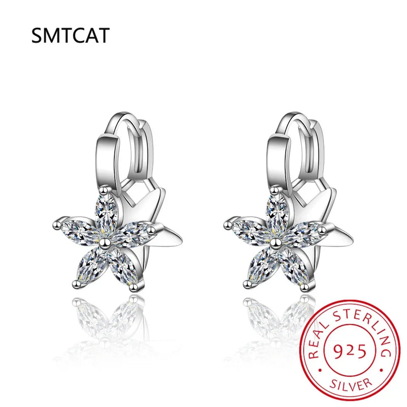 Danoz JewelrySmart - Clear Zirconia Flower 925 Sterling Silver Small Round Loop Huggies Hoop Earrings For Kids Baby Girls Children.