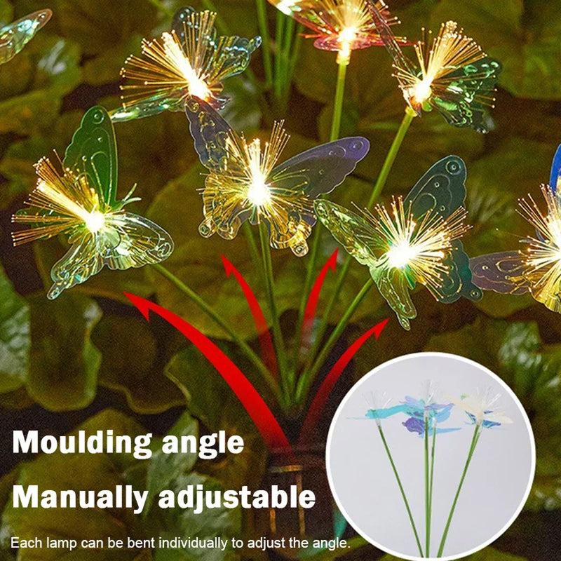 Danoz Lights - 6LEDs Solar-Powered Butterfly Fiber Optic Light - Waterproof Rechargeable Outdoor Garden Decor for Lawn, Yard, and Landscape - Buy 1 Get 1 Free!
