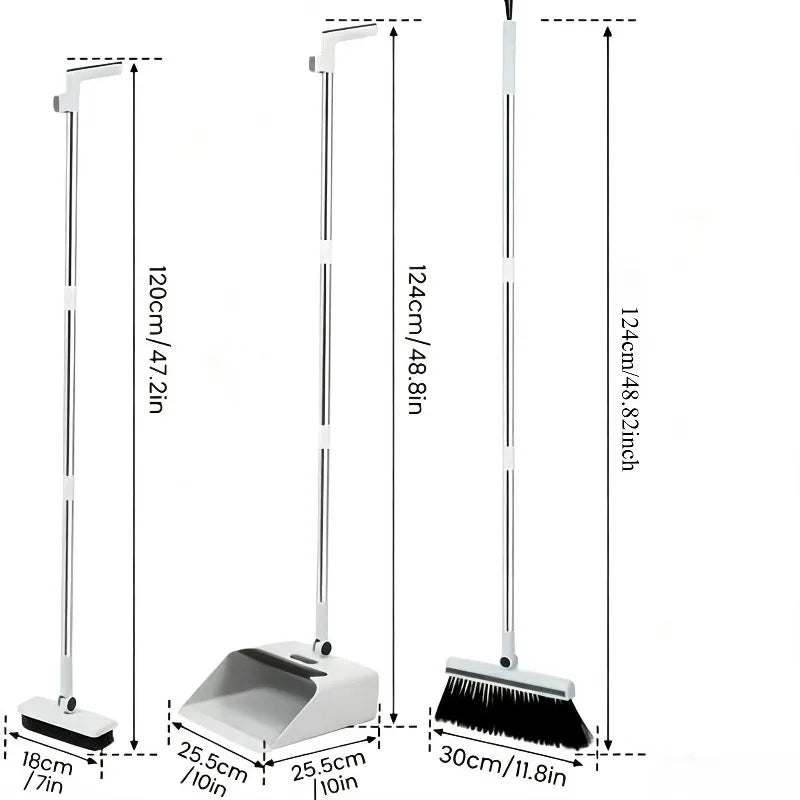 🧹 Danoz CleanSmart | 3-in-1 Folding Broom & Dustpan Set | Standing Floor Brush & Squeegee | Self-Cleaning Comb Teeth | Home, Kitchen & Office