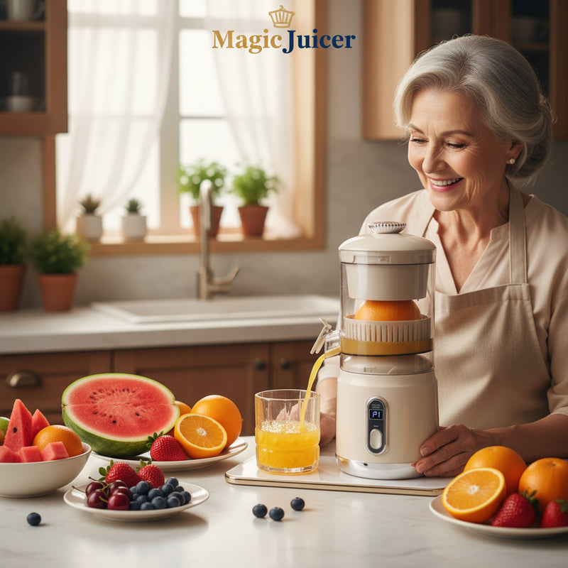 Squeeze fresh juice anywhere, anytime with this cordless wonder from Danoz. The wireless portable juicer charges via USB and delivers powerful extraction in seconds - citrus, oranges, lemons, watermelon, you name it!
