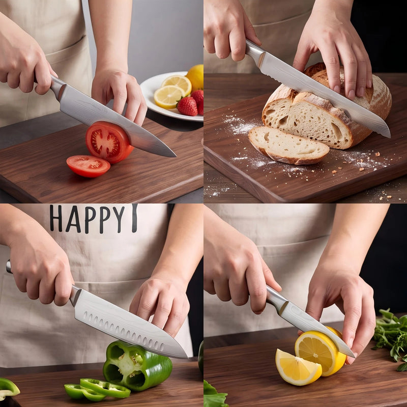 🔪 Danoz KnifeSmart | BAFENGS Professional Knife Set | Full Stainless Steel | Damascus Laser Pattern | Chef, Santoku, Bread & Utility | 2–5 Piece Options | Free Postage!