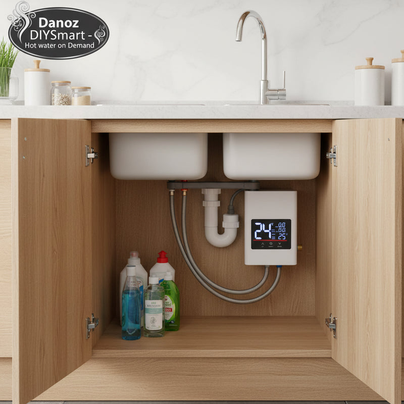 Danoz DIYSmart - Tankless Water Heater Electric Instant Hot with LCD Touch Digital Screen for Kitchen Bathroom Apartment Home White