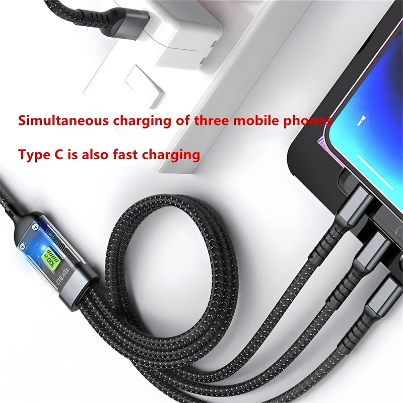 ⚡ Danoz USBSmart | 100W 3-in-1 Fast Charging Cable | USB-A to Type-C, Lightning & Micro USB | Nylon Braided | LED Indicator | 1.2M | Buy 1 Get 2 More! 🔋✨