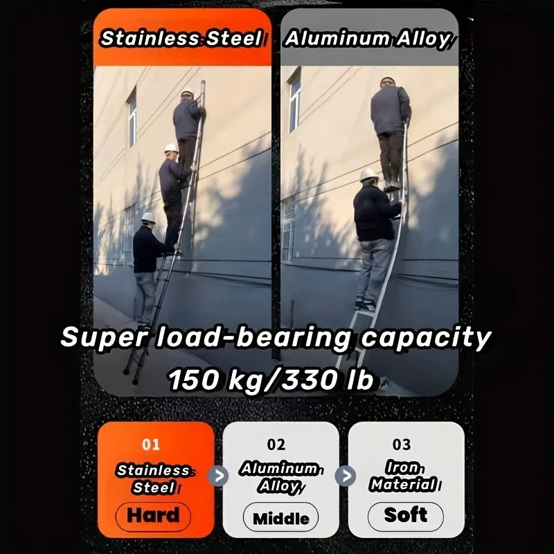 Danoz DIYSmart - Lifting Telescopic Straight Ladder Stainless Steel, Thickened Multifunctional Safety Ladder Household and Trade Use