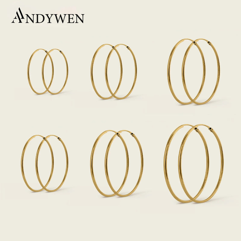 Danoz JewelrySmart - ANDYWEN 925 Sterling Silver Gold Slim Hoops 14mm 24mm 28mm Thin Circle Wedding Rock Punk Wedding Fashion Jewelry Tiny Gift