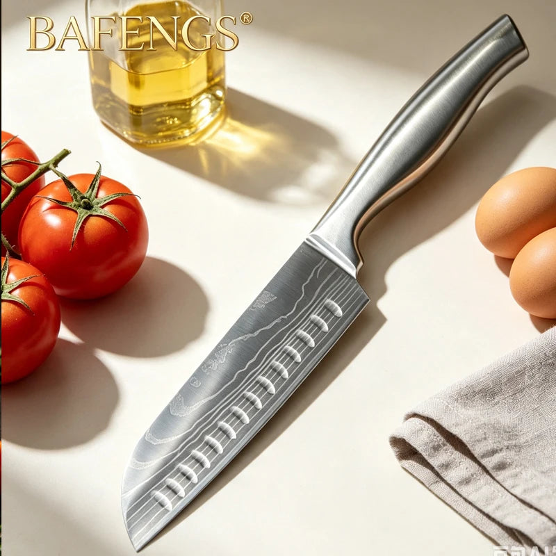 🔪 Danoz KnifeSmart | BAFENGS Professional Knife Set | Full Stainless Steel | Damascus Laser Pattern | Chef, Santoku, Bread & Utility | 2–5 Piece Options | Free Postage!