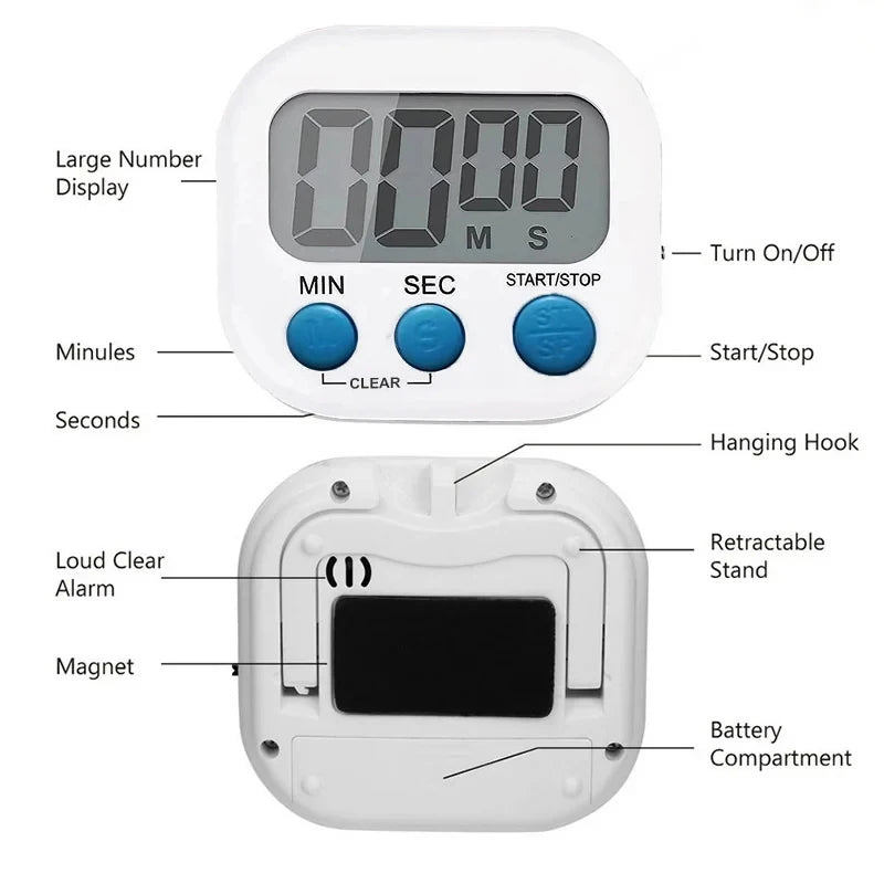 ⏲️ Danoz CookSmart | LCD Digital Kitchen Timer | Magnetic | Count Up & Down | Loud Alarm | Stand & Hang | Perfect for Cooking, Study & Fitness | Buy 1 Get 1 More! 🍳✨