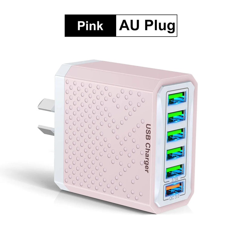 Danoz Smart - Fast Charger 6 IN 1 6 Ports Multii Charger USB Fast Charging Charger 3.1A QC3.0 Quick Charger Adapter Australian Charger - Buy 1 Get 1 Free