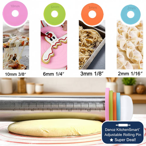 Set of pasta makers with different thickness settings and examples of pasta shapes.