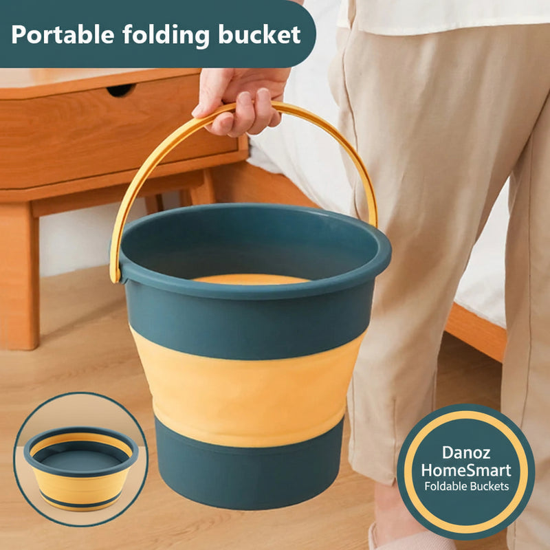 Danoz HomeSmart - 5/10/17L Folding Portable Bucket with Cover Car Wash Fishing Bathroom Silicone Bucket Outdoor Camping Household Supplies