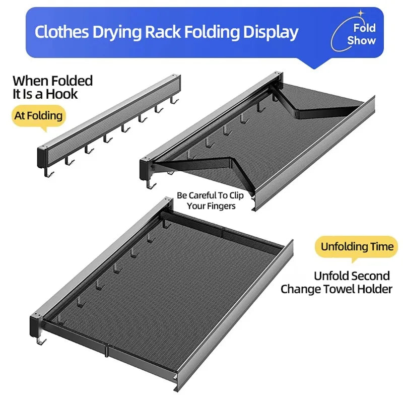🧹 Danoz StorageSmart | Wall Mounted Foldable Hat & Clothes Rack | Multi-Hook Organizer | Aluminium Alloy | Bathroom, Balcony & Entryway | Black / White / Grey