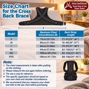 Measurement chart for a back brace with dimensions in centimeters and inches.