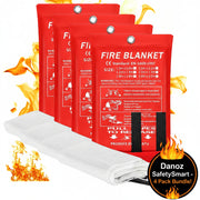 Fire blanket with red packaging and flames in the background