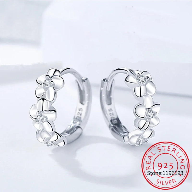 Danoz JewelrySmart - Clear Zirconia Flower 925 Sterling Silver Small Round Loop Huggies Hoop Earrings For Kids Baby Girls Children.