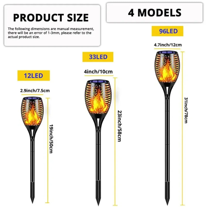 🔥 Danoz LightSmart | Solar Flickering Flame Torch Garden Light | 12 / 33 / 96 LED | IP65 Waterproof | Auto Dusk-to-Dawn | 2-4 Pack