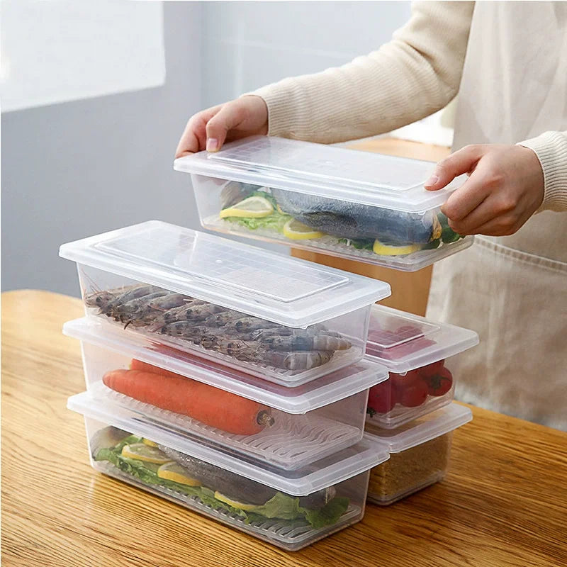 Danoz Kitchen - 4 Pack Airtight Stackable Food Storage Containers Set with Lids & Detachable Drain Tray - Reusable Refrigerator Organizer