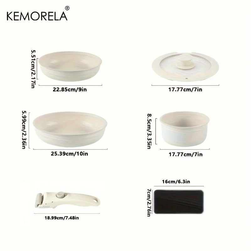 Danoz CookSmart KEMORELA 5-Piece Non-Stick Cookware Set 🍳✨ | Detachable Handles | Stackable | Oven Safe | Cream White | Home, Camping & Caravan | ACCC Approved | 5-Year Warranty | Free Postage!