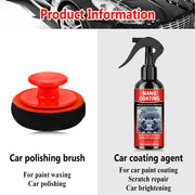 Car polishing brush and car coating agent with product details on a white background