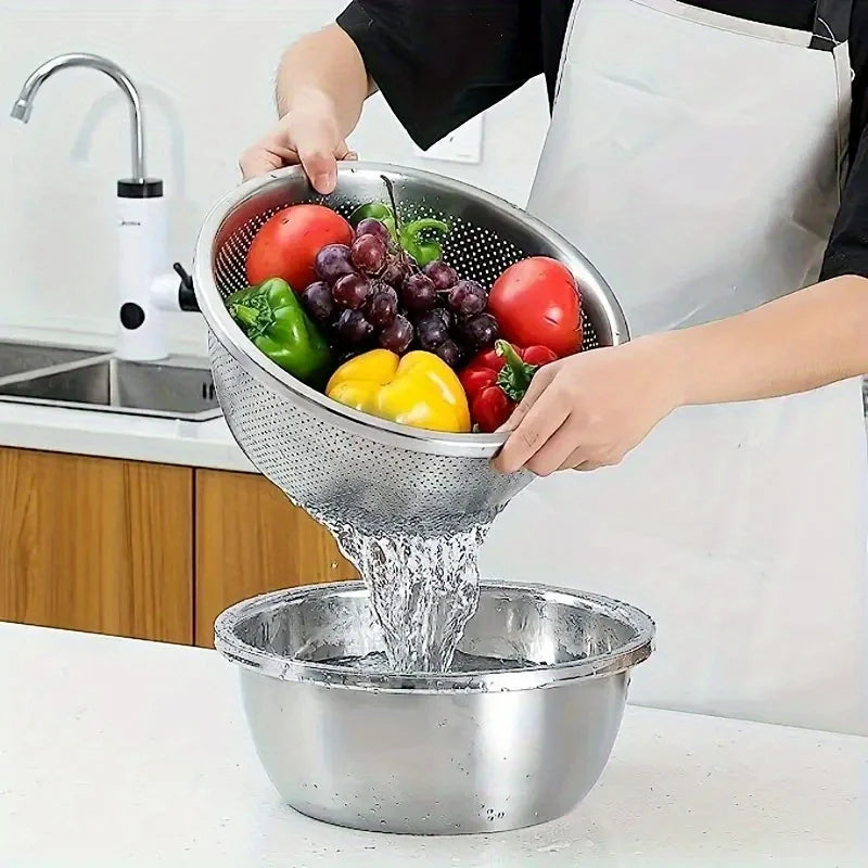 🍳 Danoz CookSmart | 2pc Stainless Steel Colander & Mixing Bowl Set | Rice Washer & Strainer | Kitchen Essentials