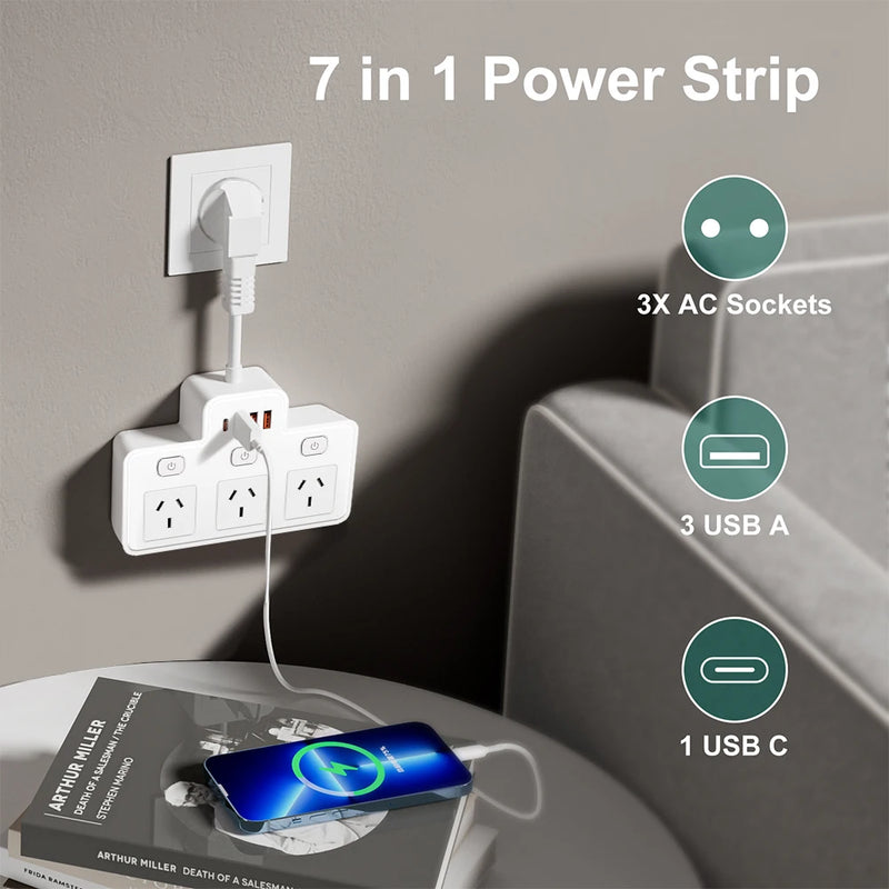 Danoz PowerSmart - Power Strip AU Multitap Wall Mounted Independent Switch Power Socket With USB C Charging Ports Network Filter Adapter - Buy 1 Get 1 Free!