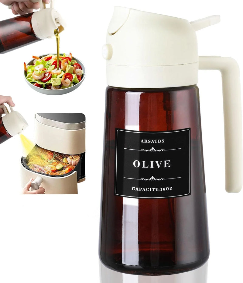 Danoz Cooking - 2-in-1 Glass Oil Dispenser & Sprayer - 16oz/470ml Leakproof Olive Oil Sprayer Bottle for Cooking, Air Fryer, BBQ, Baking, Salad - Buy 1 Get 1 Free!