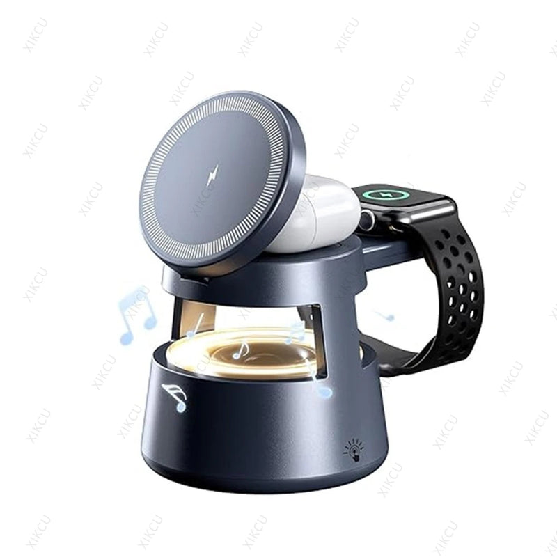 Danoz Phones - 5 in 1 Wireless Charger & Bluetooth Speaker & Night Light For Magsafe iPhone 17 16 15 14 13 12 Pro Max iWatch 11~2 AirPods Pro3