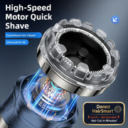 Hair clipper head with high-speed motor and customizable feature on a dark background