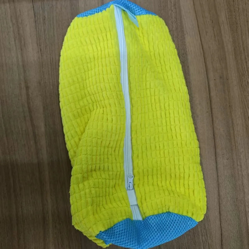 👟 Danoz CleanSmart | Padded Shoe Washing Bag | Laundry Protector | Fluffy Fibre Polyester | Machine Wash Safe | 39x19cm | Grey & Yellow | Buy 1 Get 1 More! ✨