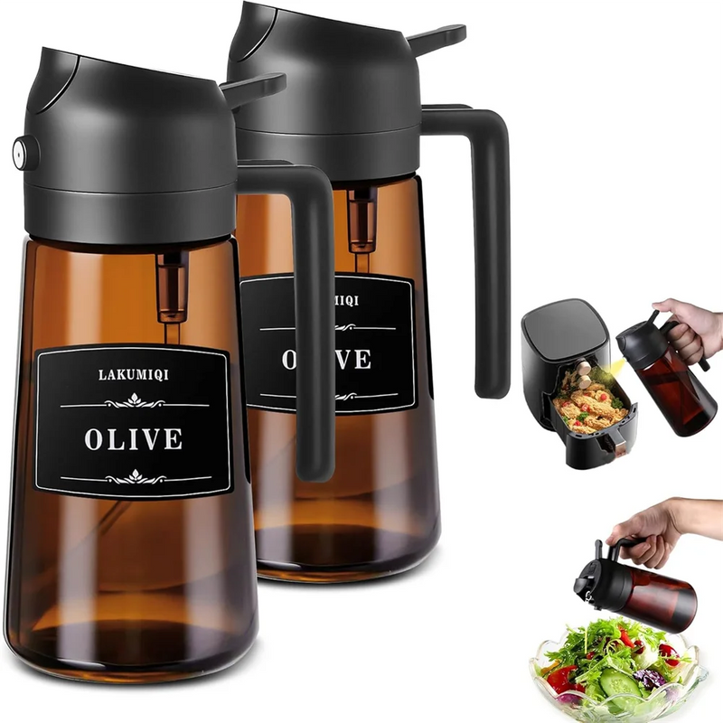 Danoz Cooking - 2-in-1 Glass Oil Dispenser & Sprayer - 16oz/470ml Leakproof Olive Oil Sprayer Bottle for Cooking, Air Fryer, BBQ, Baking, Salad - Buy 1 Get 1 Free!