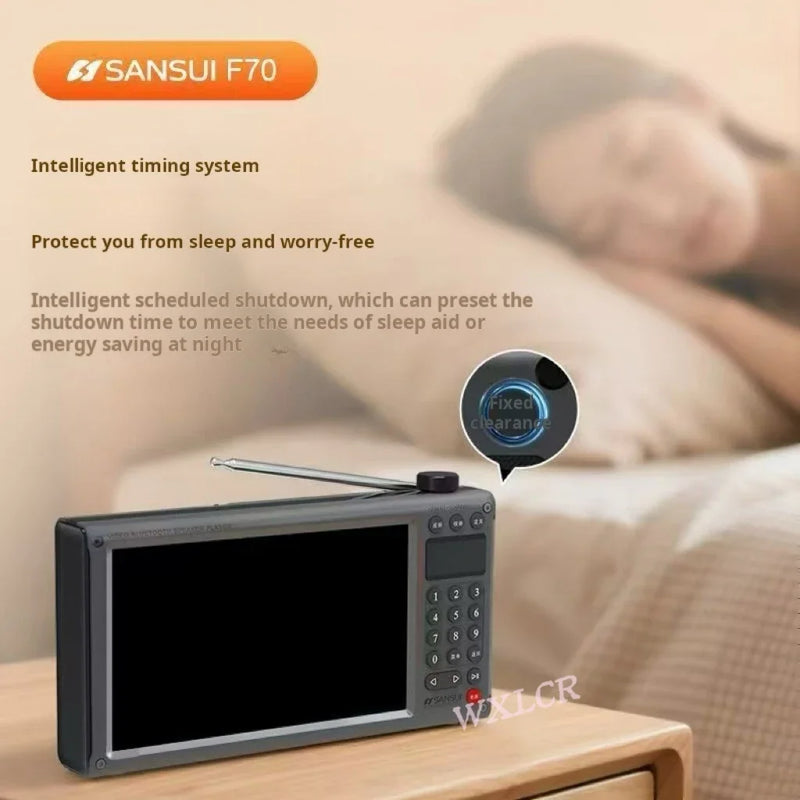 📻 Danoz TechSmart | SanSui F70 7" IPS Screen Multimedia Radio | TV/FM/AM/SW | Bluetooth 5.3 | MP4 Video | HIFI Speaker | USB & TF Card | Gray & Green