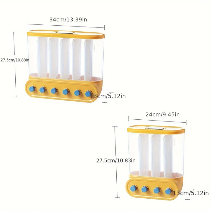 Danoz Kitchen 🍳 2/4/6 Grids Cereal Dispenser Wall-Mounted Sealed Cereal Storage Container Grain Storage Box