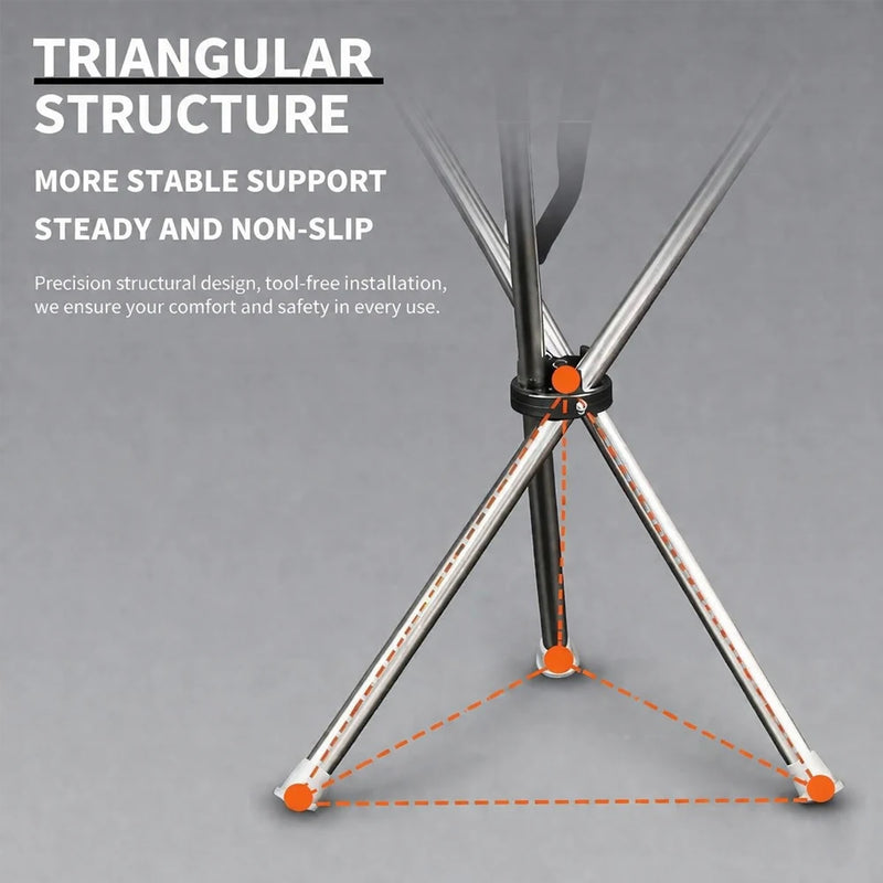 Triangular structure with text highlighting stability and support on a gray background