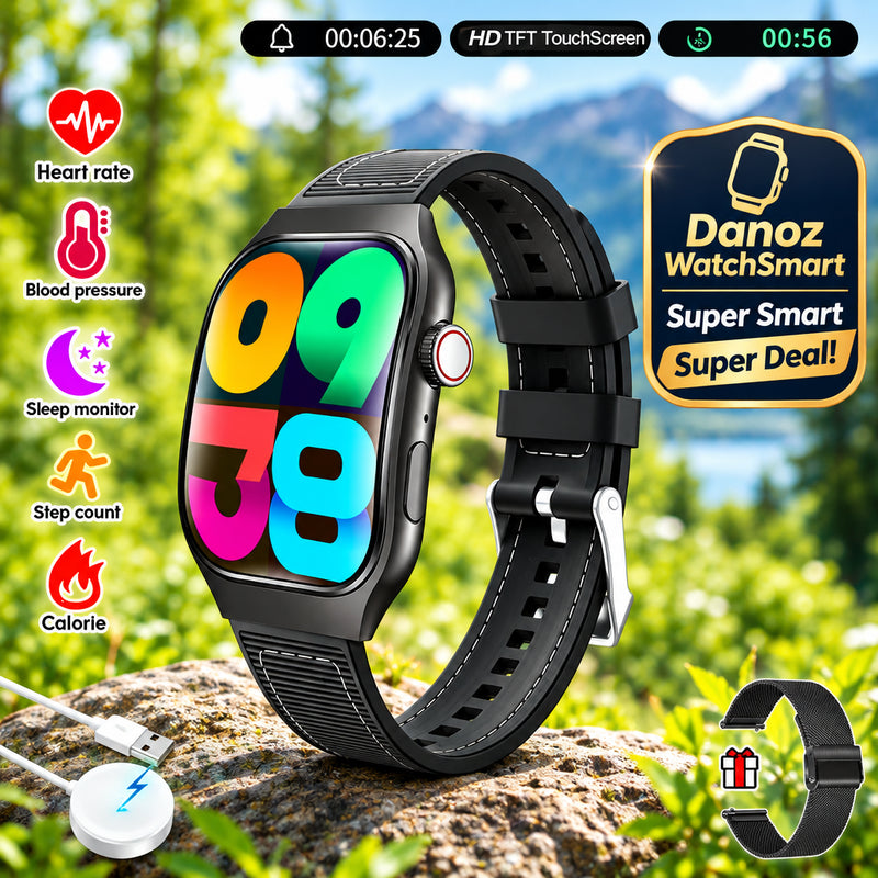 ⌚ Danoz WatchSmart | LAXASFIT H7 Smartwatch | 2.01” HD Curved Screen | Bluetooth Calling | Heart Rate & Health Monitor | Wireless Charging | Men & Women ✨