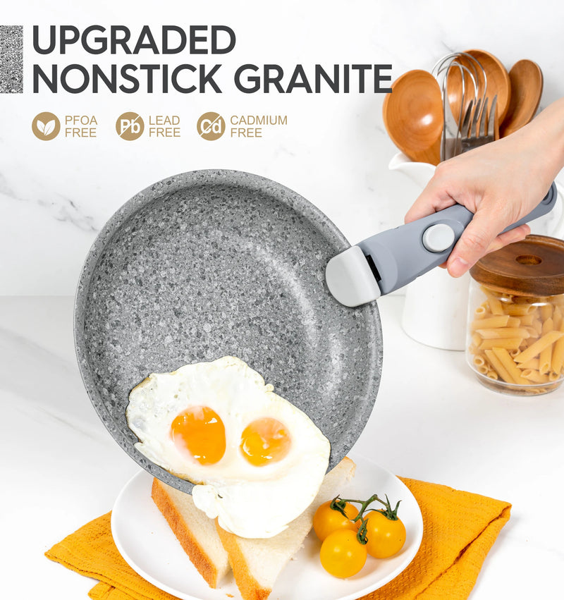 Danoz Cookware - DuraStone Nonstick Frying Pan Set, 8" 9.5" and 11" Fry Pans with Removable Handle, Ultra Non Stick Granite Coating Skillet - Free Postage