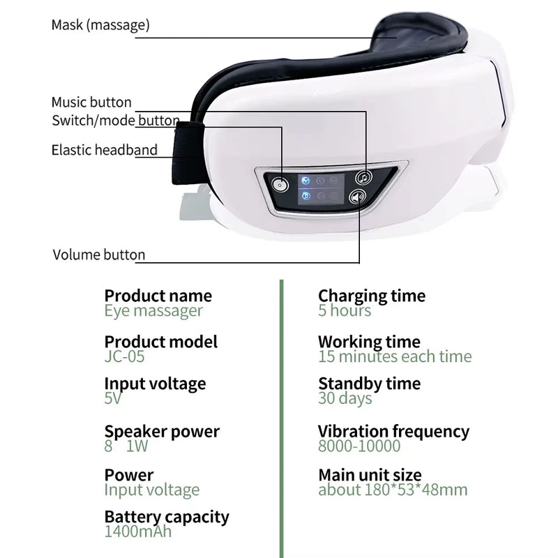 Danoz MassageSmart 👁️ | Smart Foldable Eye Massager | Airbag Vibration | Bluetooth Music | Heat Compress | 4 Modes | Eye Fatigue Relief | Free Postage!