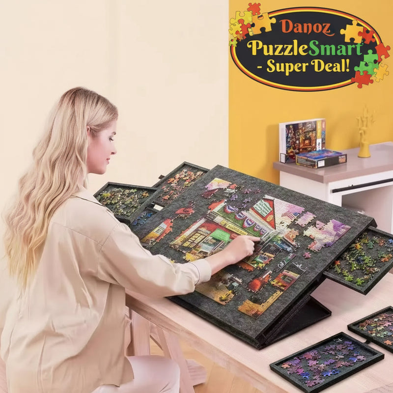 Danoz PuzzleSmart - 1000pcs Puzzle Board W/6 Sliding Drawers - Portable Non-Slip Organizer, Durable Storage for Home/Travel.
