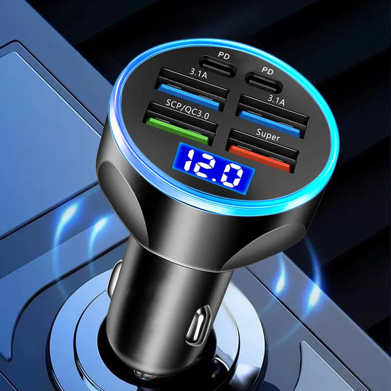 Danoz Smart - 66-250W PD Car Charger QC3.0 Fast Charge One to Six Car Cigarette Lighter Plug Car Charger Flash Charge with Digital Display - Buy 1 Get 1 Free