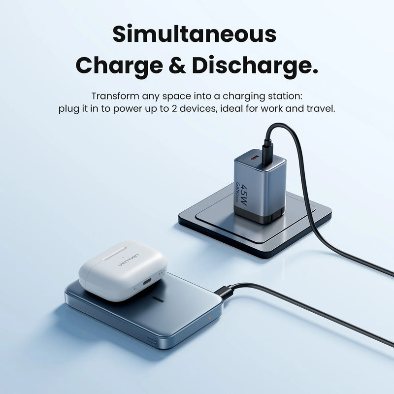 ⚡ Danoz PowerSmart | Vention Qi2.2 Magnetic Power Bank | 10000mAh | 45W USB-C | 25W Wireless | iPhone & Samsung | Digital Display | Gray