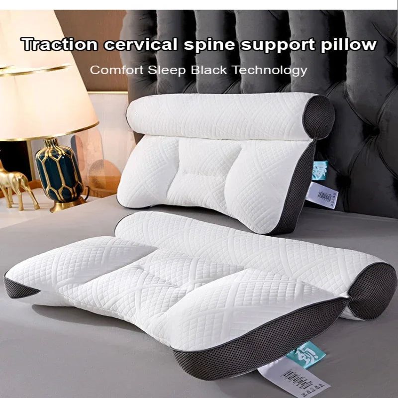 Ultimate comfort with Danoz Direct's Cervical Traction Care Pillow! Designed to alleviate neck pain and promote better sleep