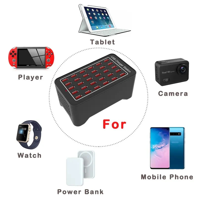 Danoz ChargeSmart - USB Charger 10 15 20 25 30 Ports HUB 150W Universal Wall Desktop Fast Charging Station Dock for Mobile Phone Power Adapter