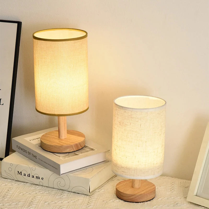 Danoz LightSmart LED Table Lamp 🪤 | USB Powered, Fabric Shade, 3 Light Modes - Bamboo & Wood Bedside Lamp
